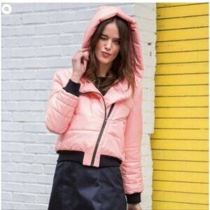 Vaute Couture Pink Puffer Hooded Bomber Jacket S